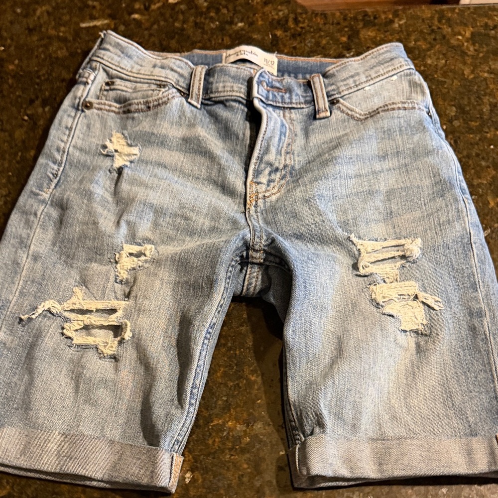 Abercrombie Kids Light Blue Distressed Jean Shorts